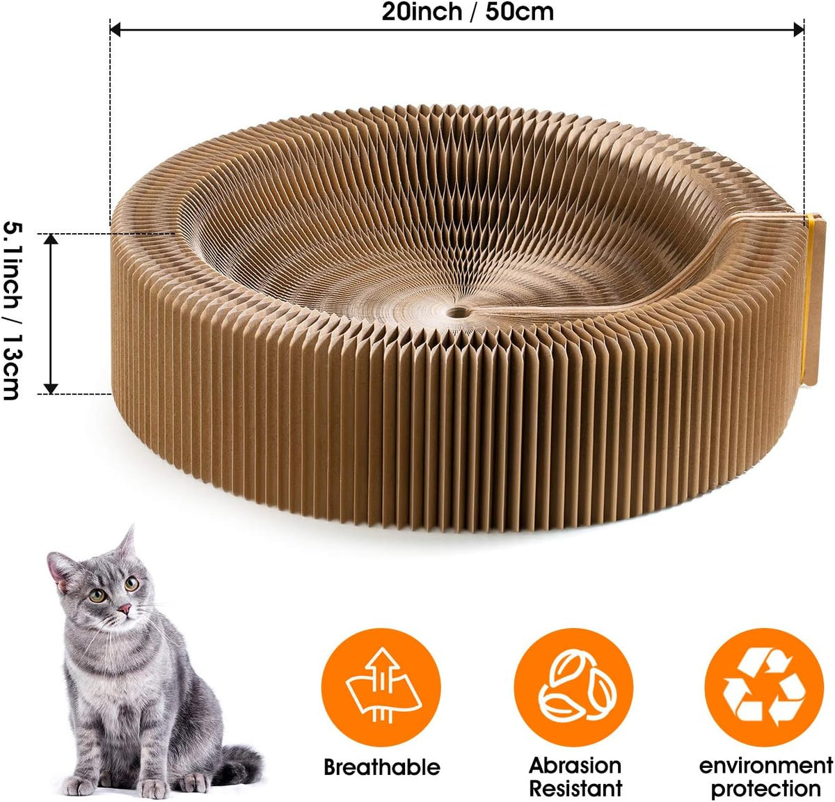 Collapsible Cat Scratcher Lounge Bed, Cardboard Cat Bed, Corrugated Pet Scratch Pad, round Shape Cat Scratching Bed Nest for Indoor Big Large Kitty Kitten Cats