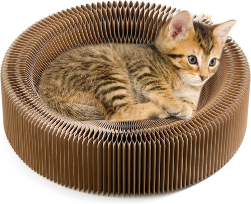 Collapsible Cat Scratcher Lounge Bed, Cardboard Cat Bed, Corrugated Pet Scratch Pad, round Shape Cat Scratching Bed Nest for Indoor Big Large Kitty Kitten Cats