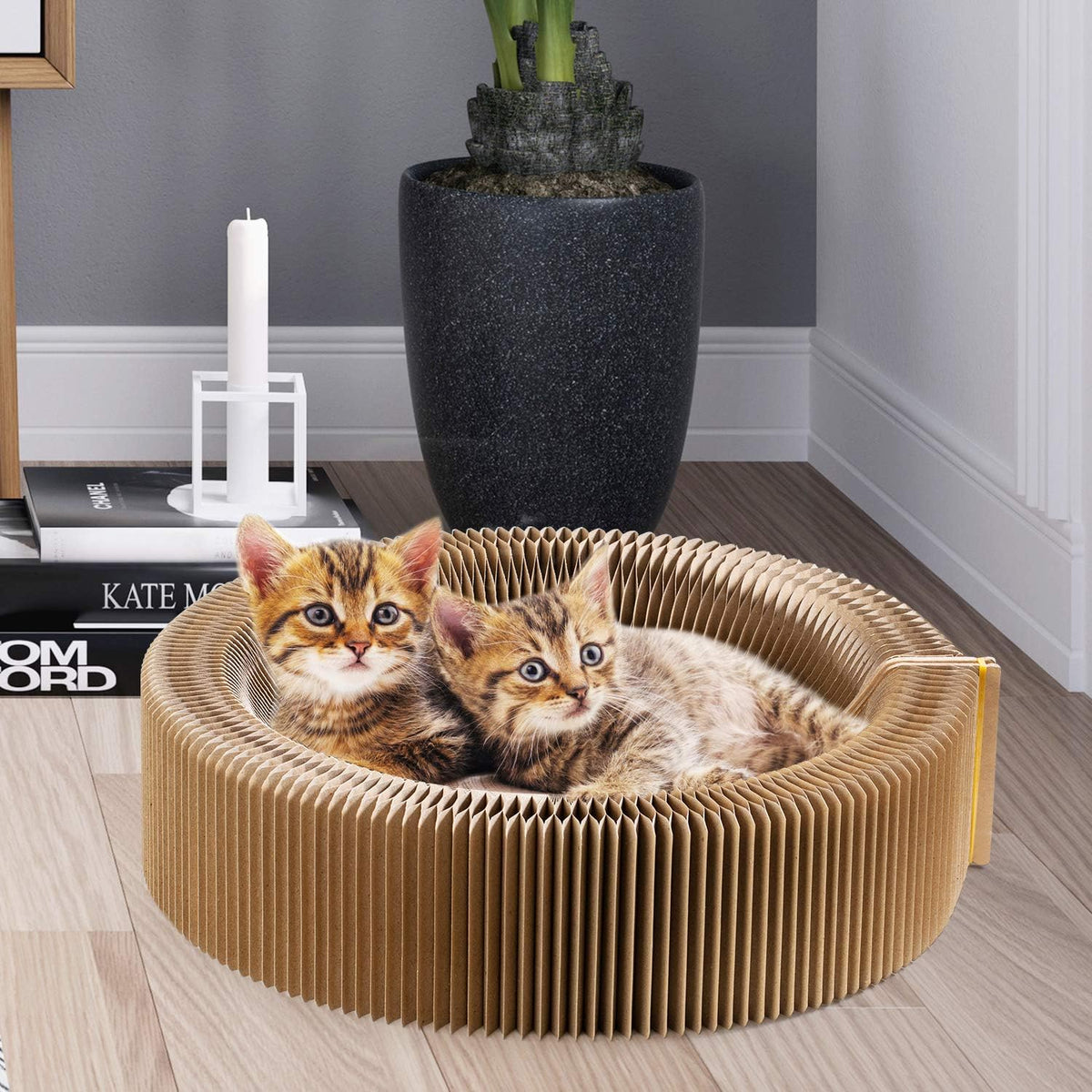 Collapsible Cat Scratcher Lounge Bed, Cardboard Cat Bed, Corrugated Pet Scratch Pad, round Shape Cat Scratching Bed Nest for Indoor Big Large Kitty Kitten Cats